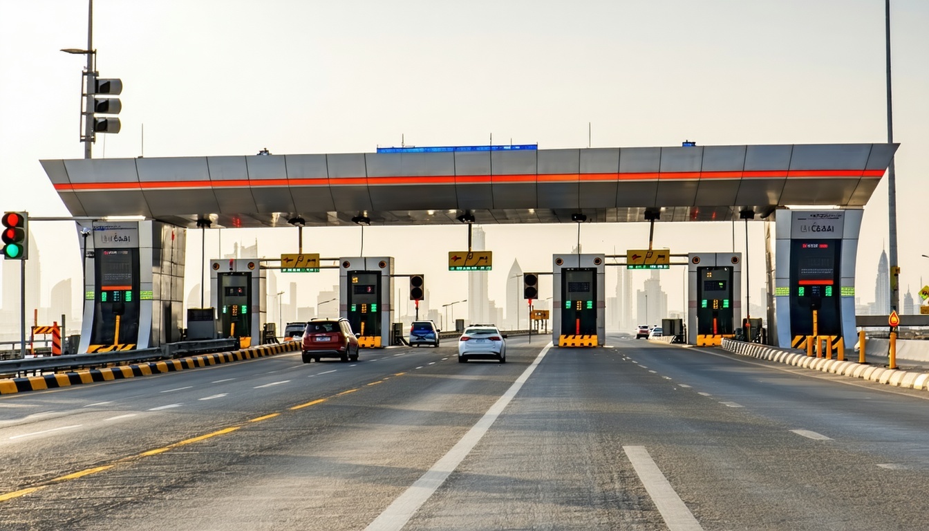 Modern electronic toll gate in Dubai